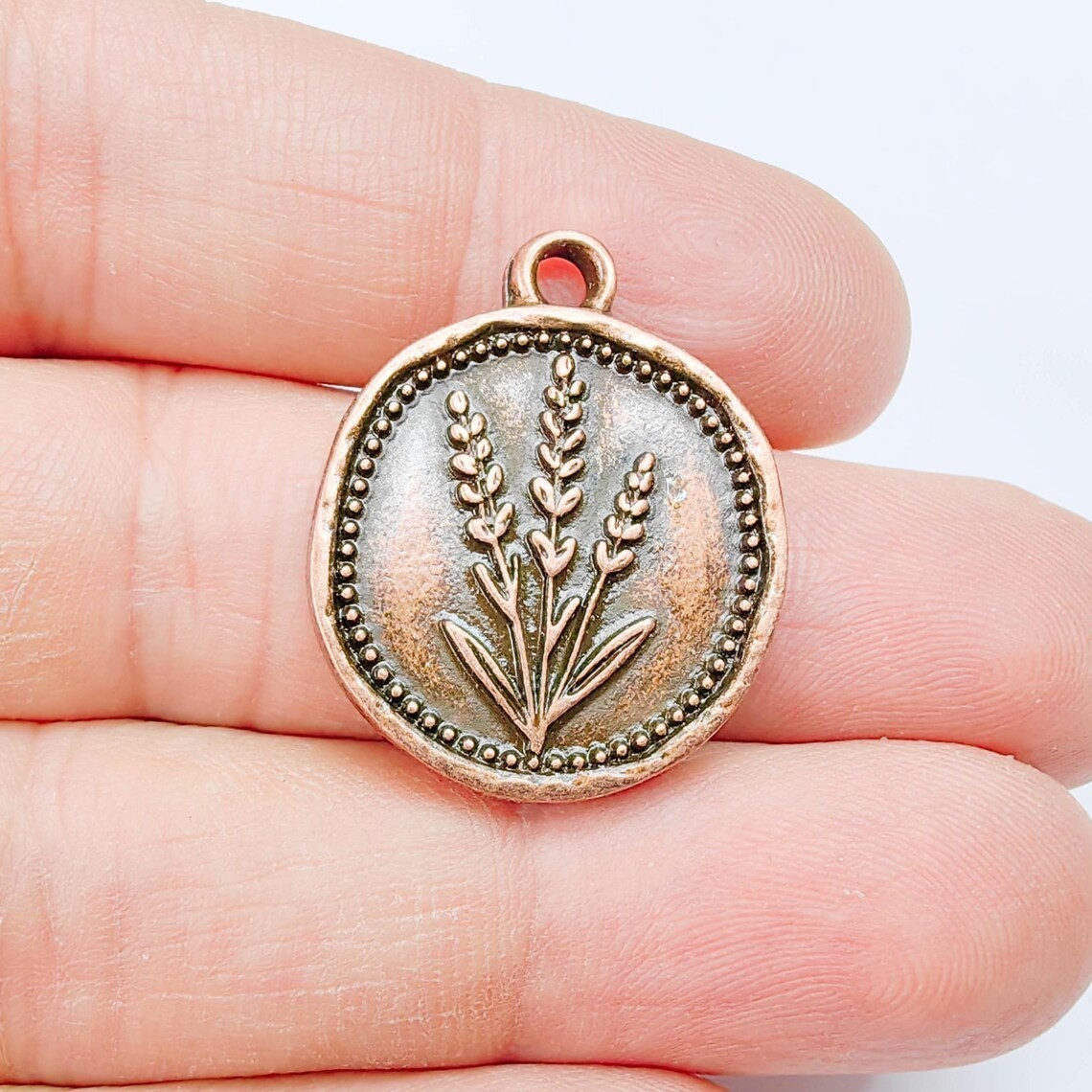 Lavander Charms, Round Pendant Earring Charms Antique Copper 28x24mm G37827