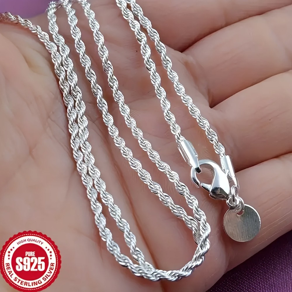 1pc Durable 925 Sterling Silver Twisted Rope Chain for Daily Wear & Everyday Use