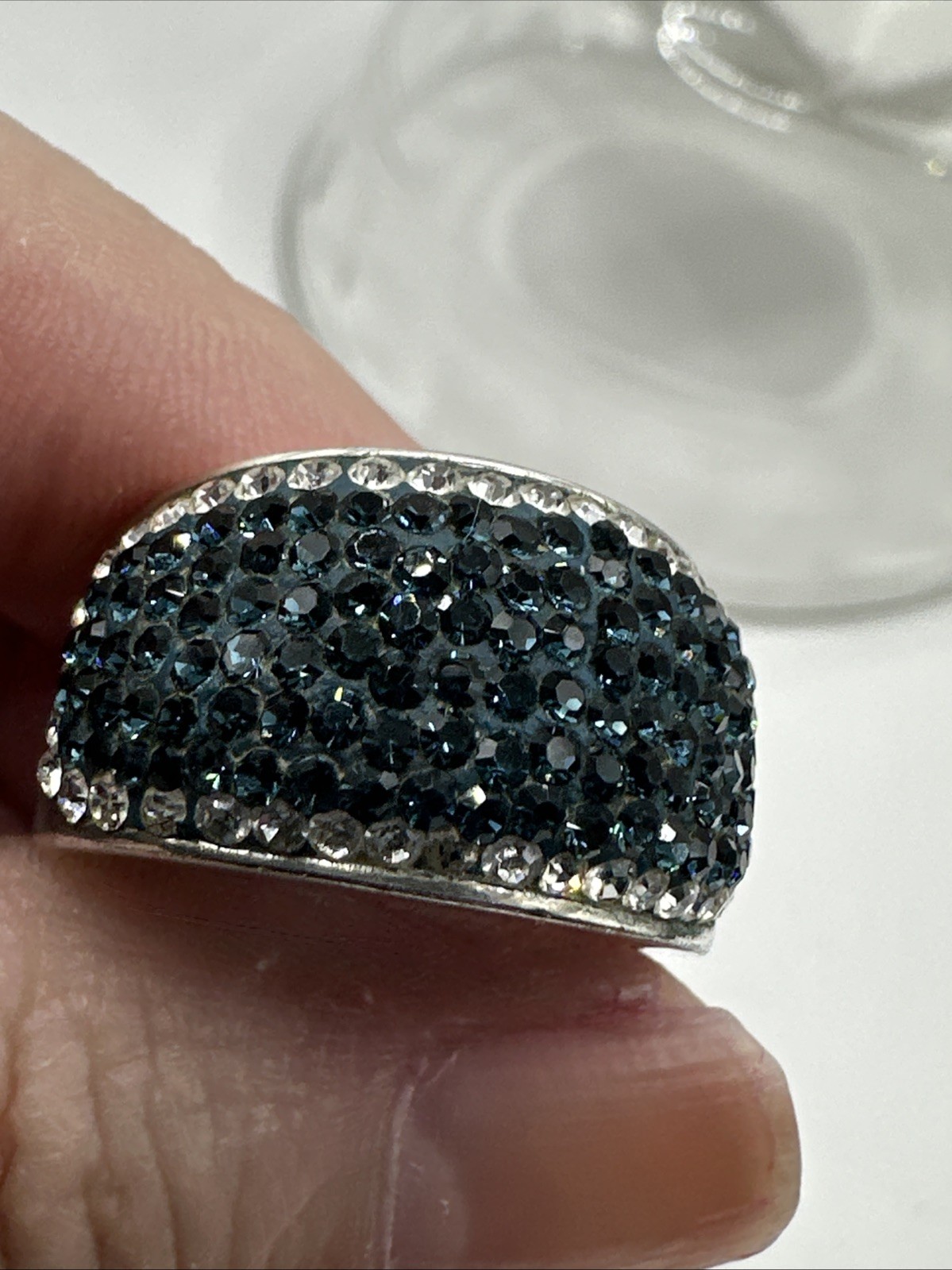 Silver Tone Jacmel JCM Brass Crystal Domed Pave Pageant Ring Sz 8
