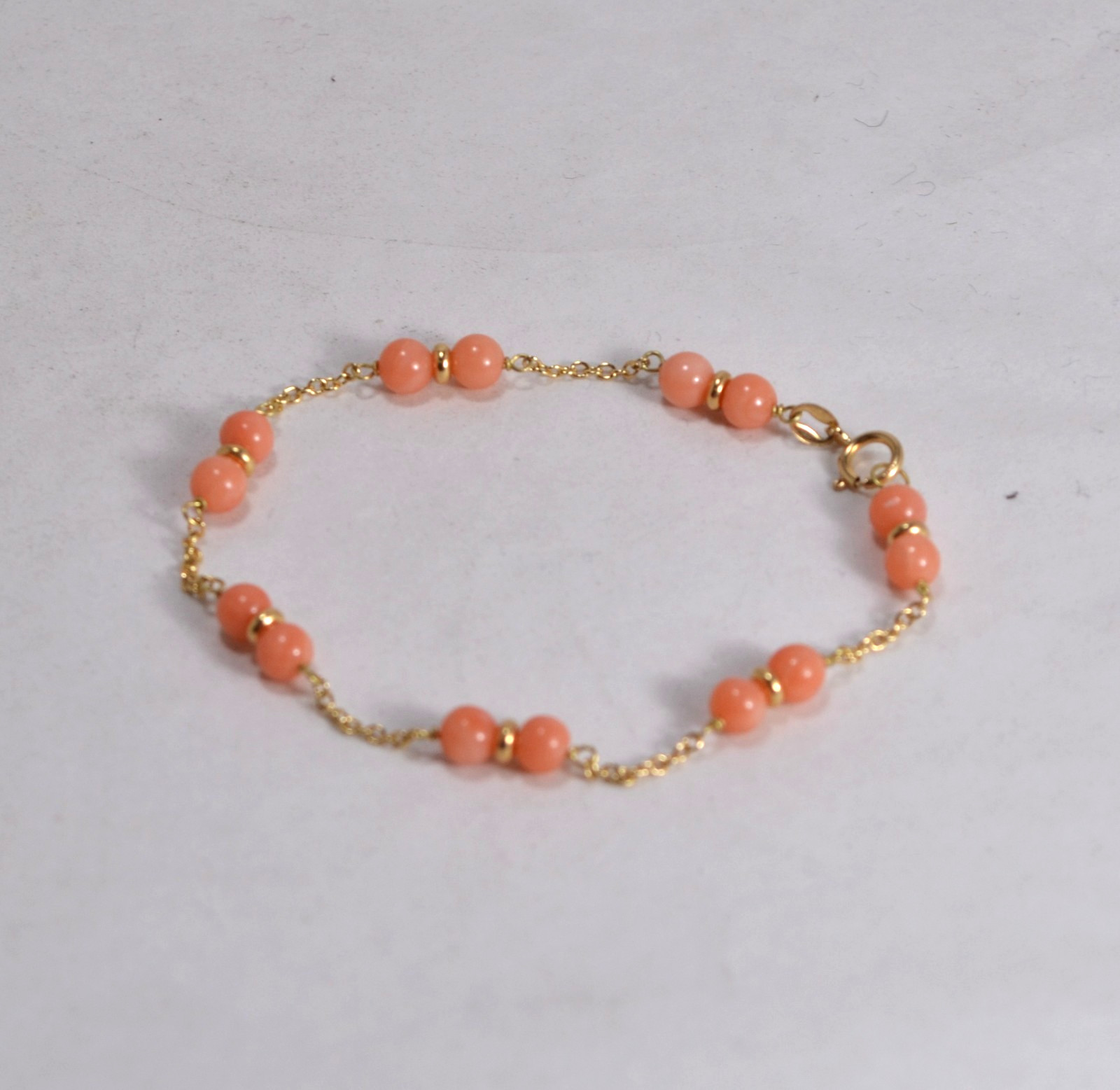 18kt YELLOW GOLD CORAL BRACELET 5mm PINK FIRST CHOICE DOUBLE OGRP 080