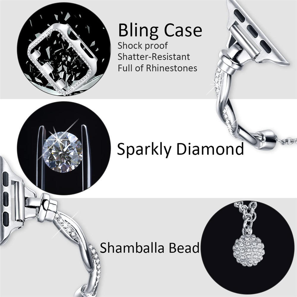 Elegant Bling Diamond Twist Strap + Rhinestones Cas for Apple Watch Ultra 8 7 6