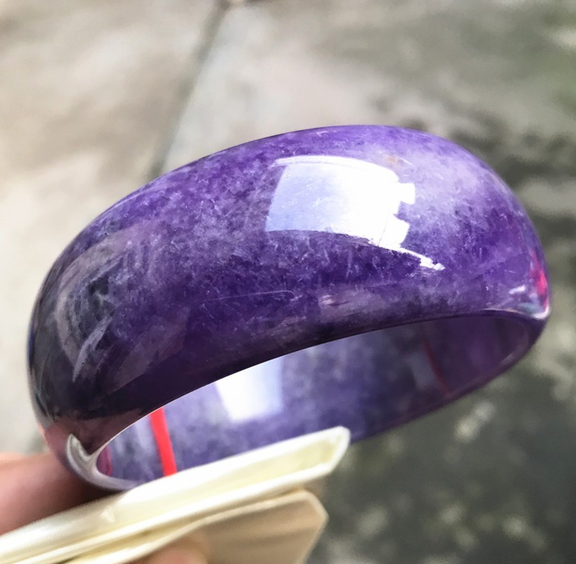 69MM Ancient Natural Lavender Jadeite Jade Bracelet Burma Jadeite Big Bangle