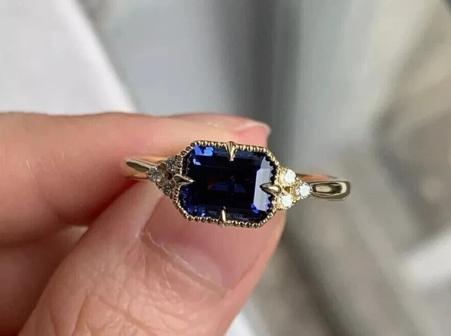 2Ct Emerald Lab-Created Sapphire Women’s Engagement Ring 14K Yellow Gold Plated