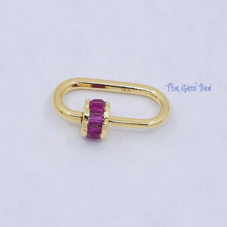12.5×19.2mm 14K Solid Yellow Gold Ruby Charm Carabiner Screw Enhancer Charm