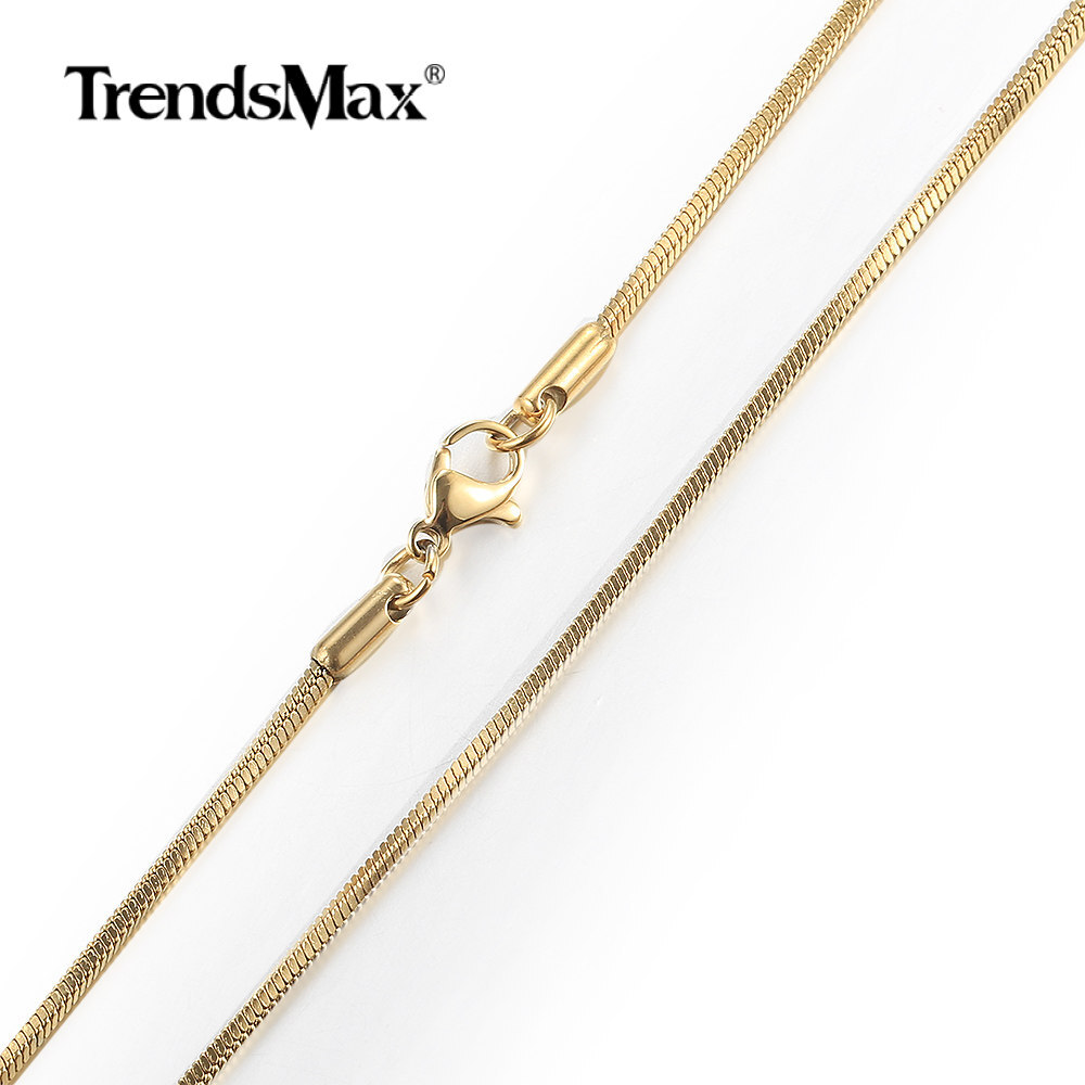 0.9-2.0mm Gold Plated Stainless Steel Square Snake Chain Necklace Women Men Link