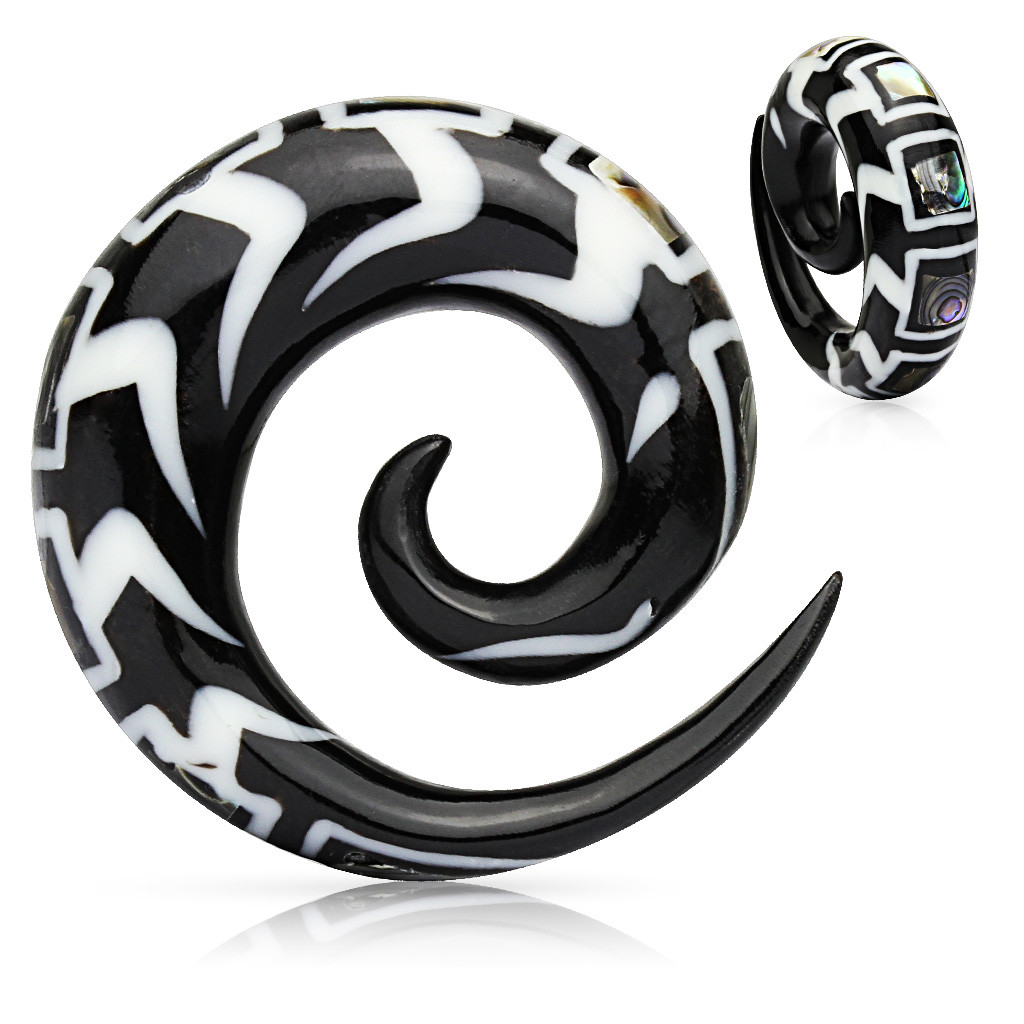 PAIR Organic Abalone Inlay Horn Spiral Tapers Plugs Gauges 2g, 0g, 00g