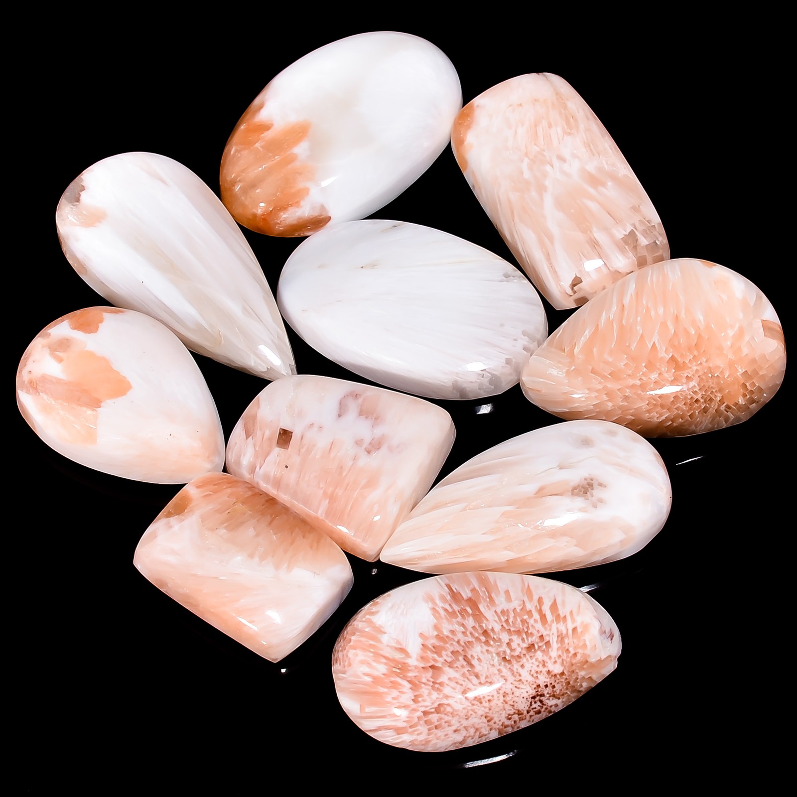 Natural Pink Scolecite Cabochon Gemstone 10 Pcs 99 Ct. 15X10 26X12 mm A-20340