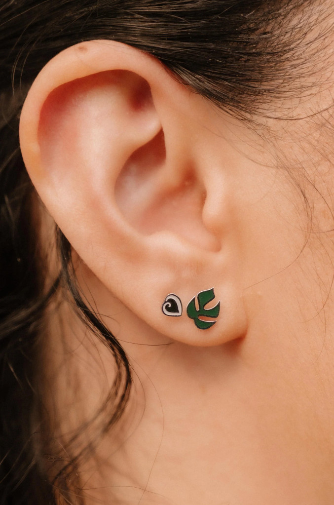 NWT Cords Club Mini Monstera Enamel Flat Back Stud