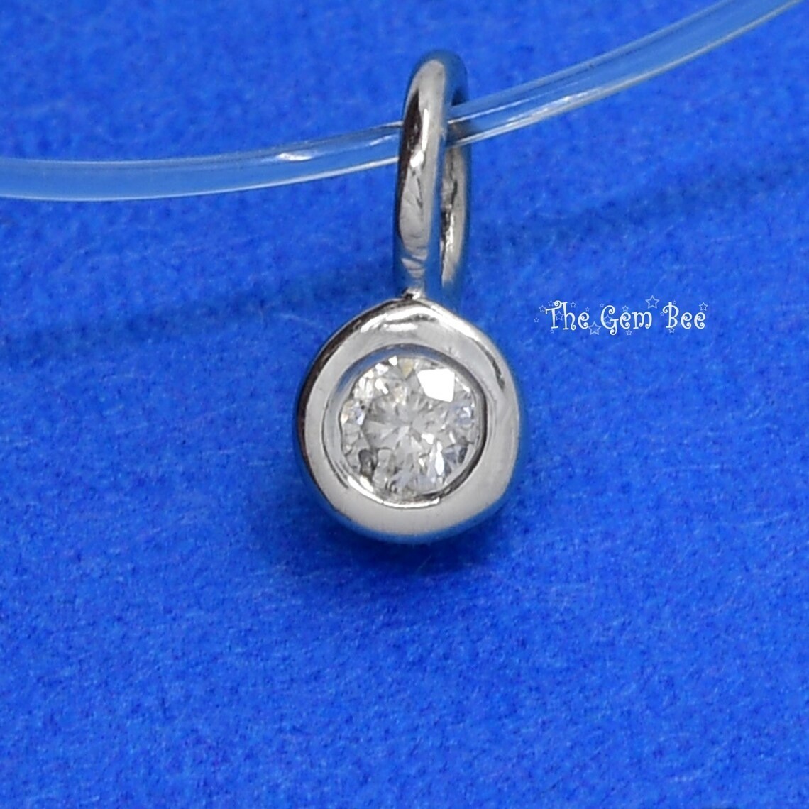 Minimalist 0.05CT 14k Yellow White Thick Gold Round Diamond Bead Charm 3mm hole