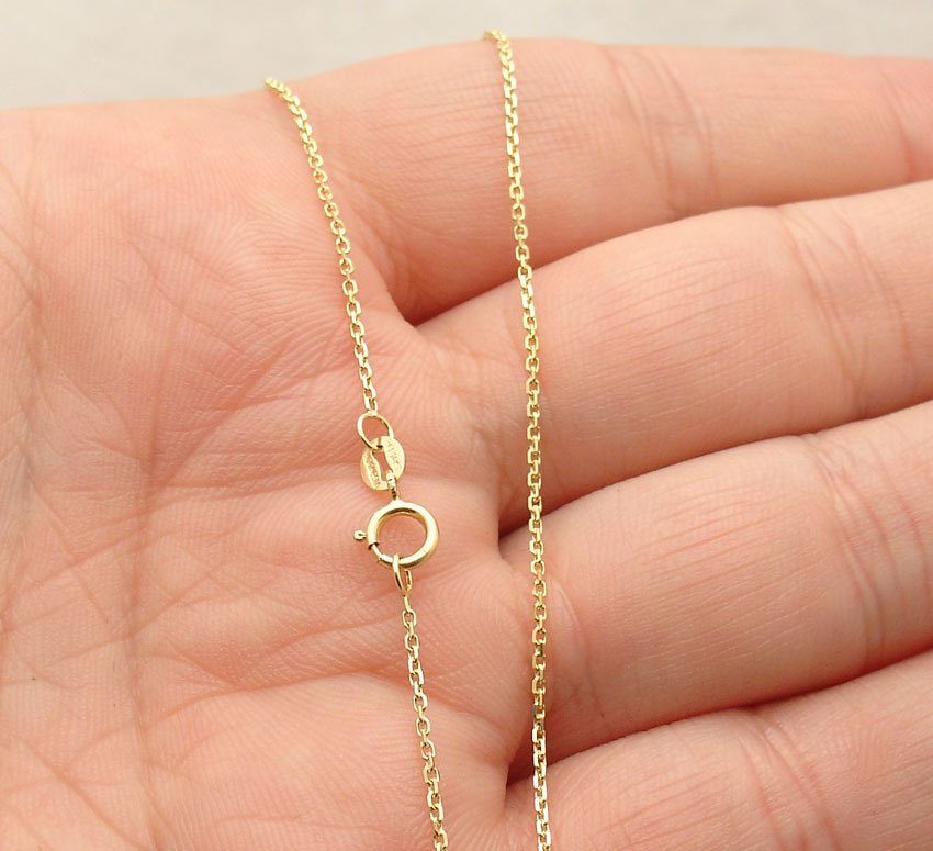 1mm Diamond Cut Faceted Oval Cable Chain Necklace Real Solid 14K Yellow Gold