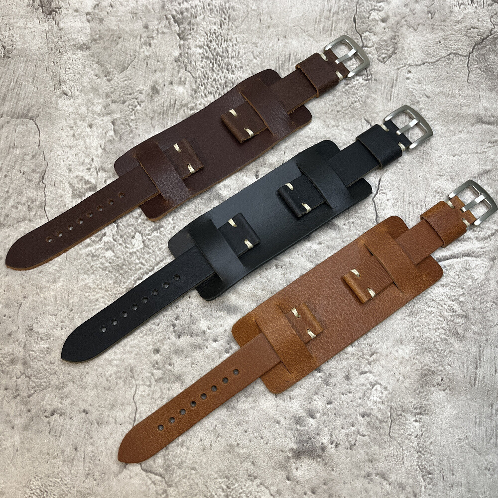 Size 18/20/22/24mm Army Bund Style Handmade Cow Leather Watch Strap/Band #115