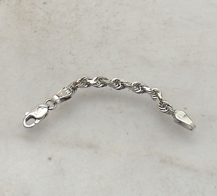 3mm Heavy Duty Solid Diamond Cut Rope Chain Necklace Extender 14K White Gold