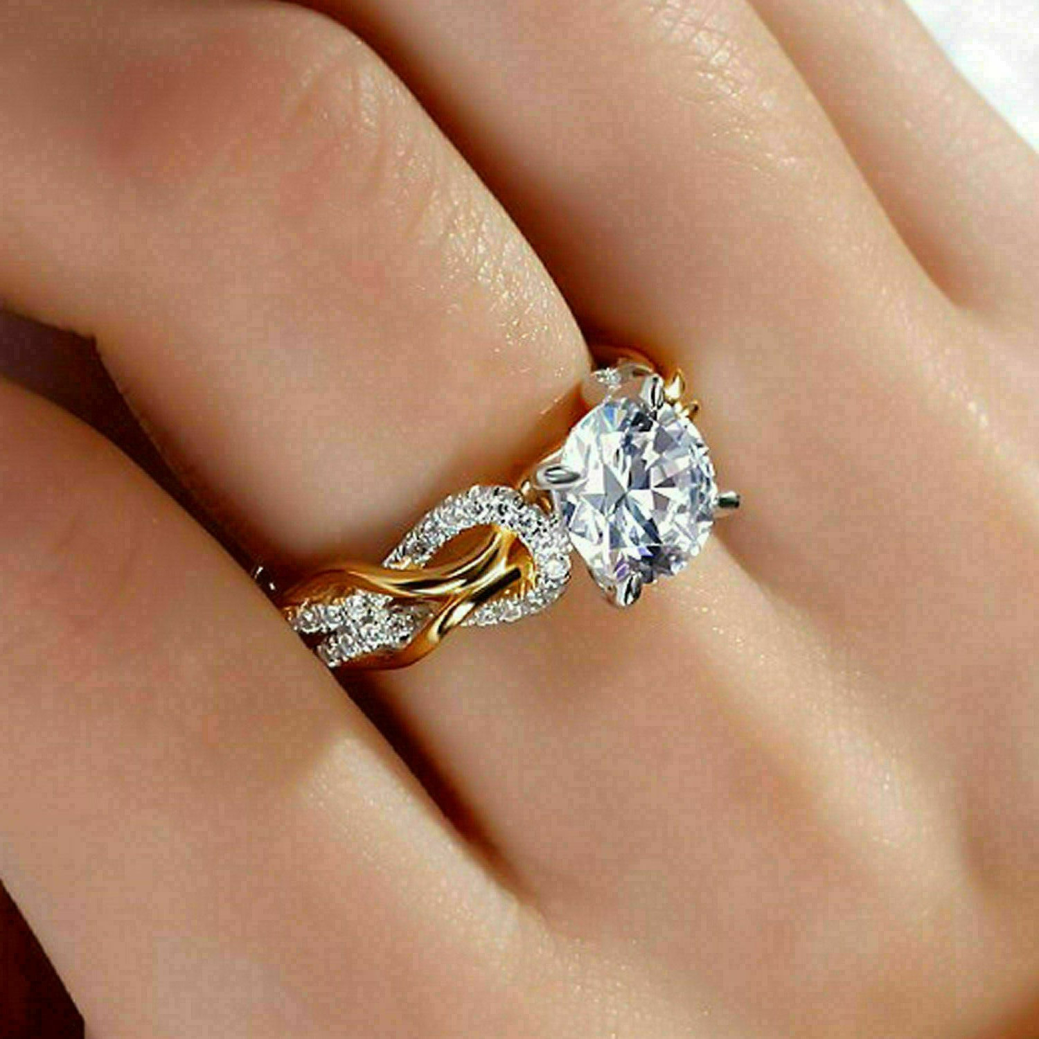 2 CT Round Cut Diamond Engagement Anniversary Ring 14K Yellow Gold Finish Size 7