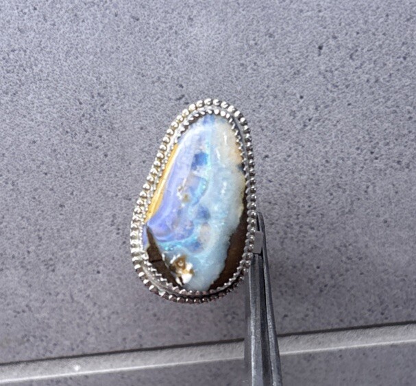 New Artisan Handmade Australian Boulder Opal Ring, Sterling, Sz. 8.5, 8.6 Gr.