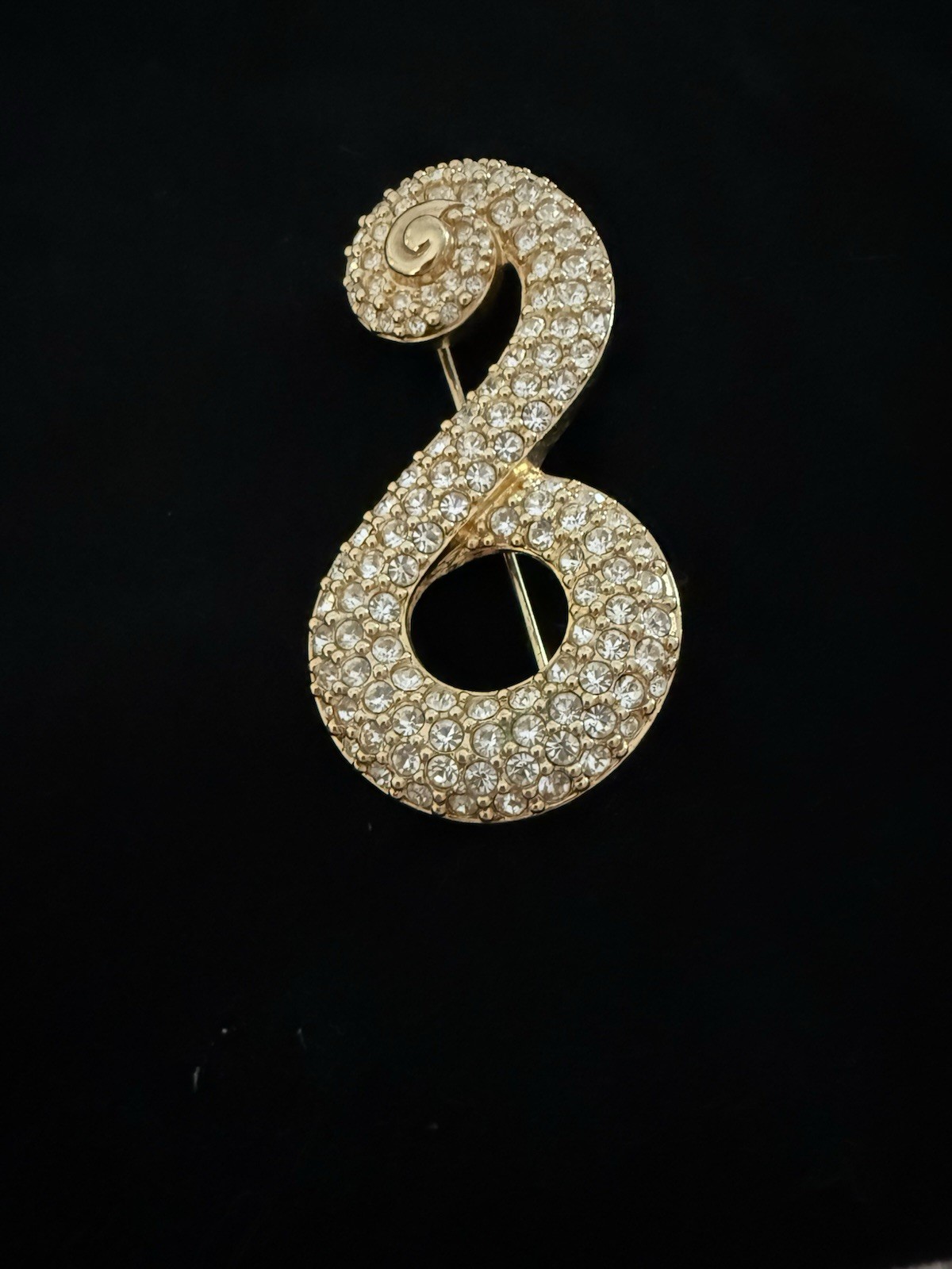 Swarovski Clear Crystal Rhinestone Pavé Swirl Brooch Pin Metal 2 in Art