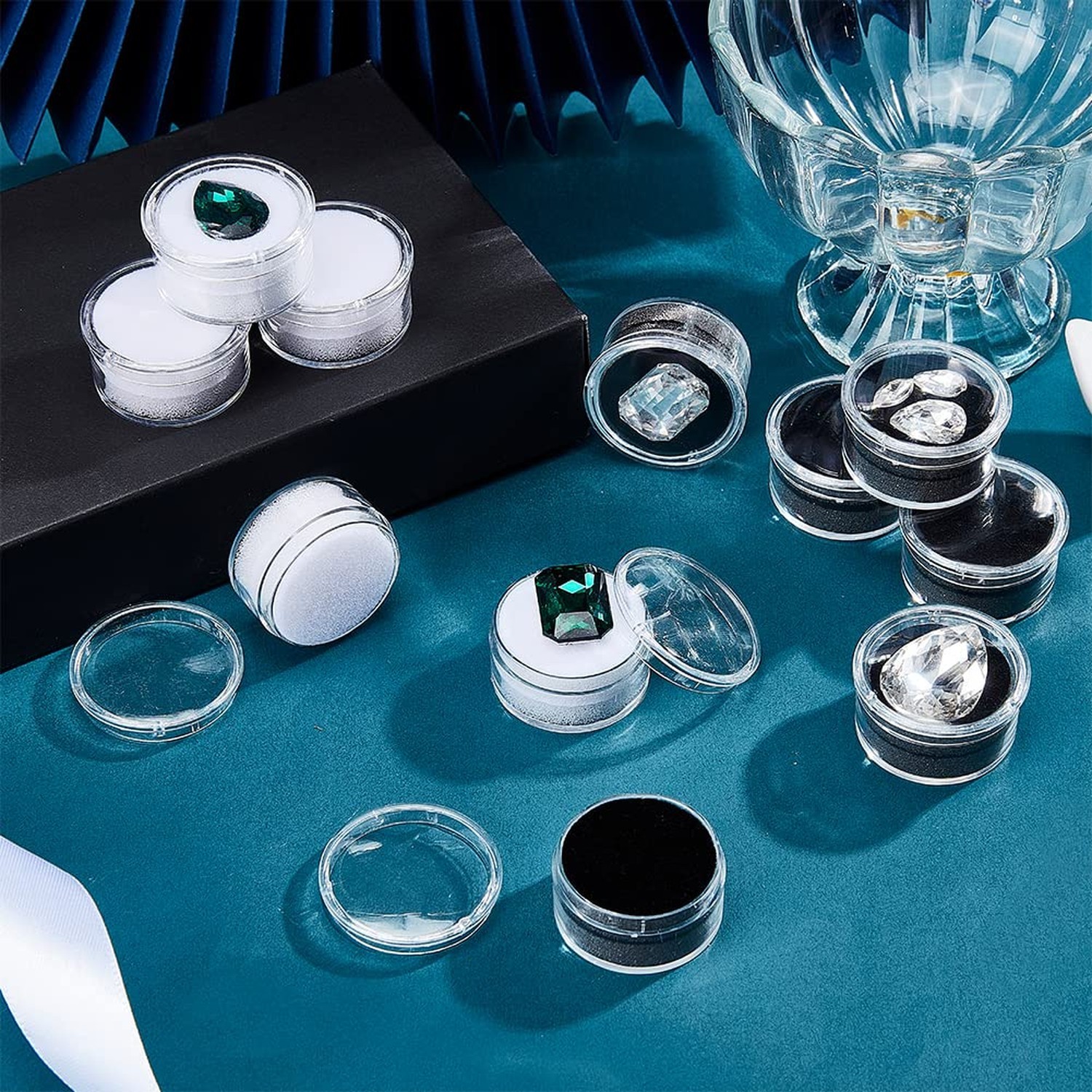 CHGCRAFT 20Pcs 2 Colors Mini Round Stone Box Small Loose Diamond Gemstone Dis…