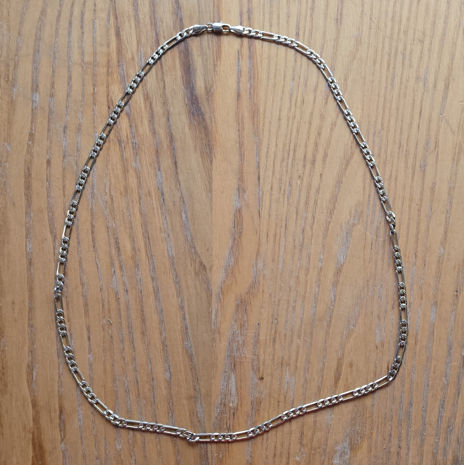 Gold Tone Metal Figaro Chain Necklace Lobster Clasp No Stone