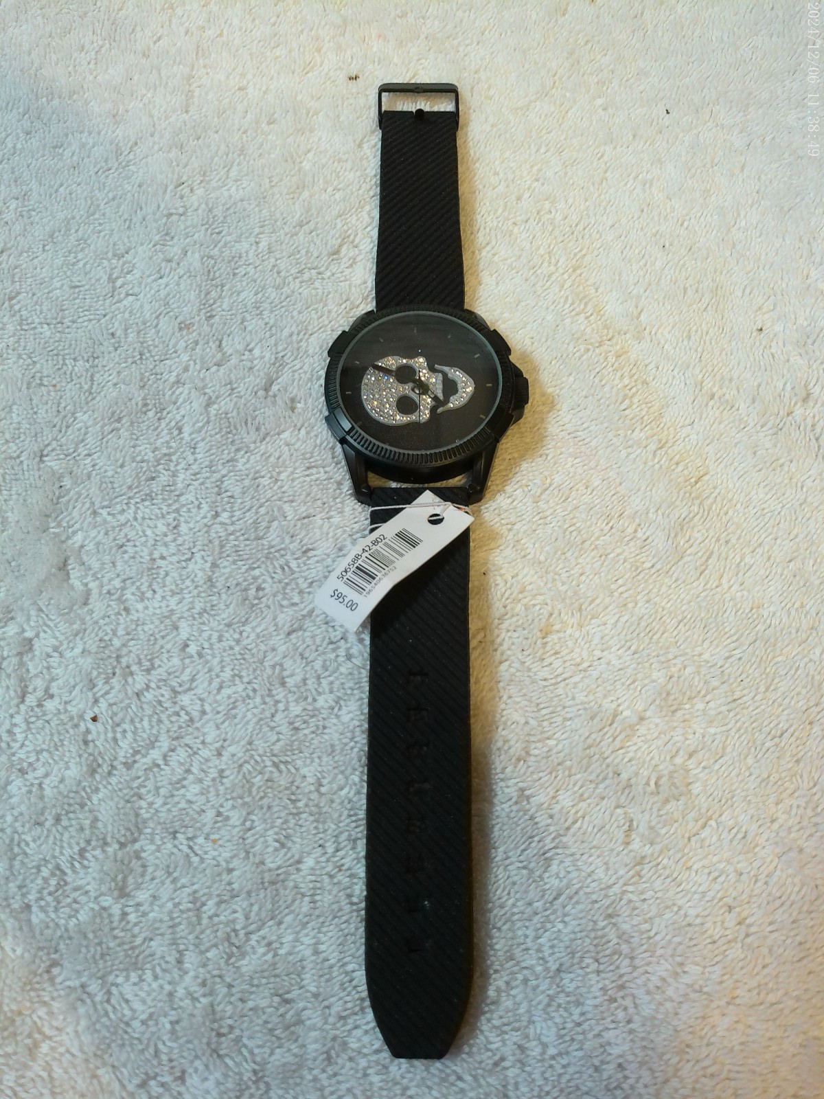 Ed Hardy Men’s Bling Skull Watch Black Rubber Strap Brand ” SEE DETAILS & PICS “
