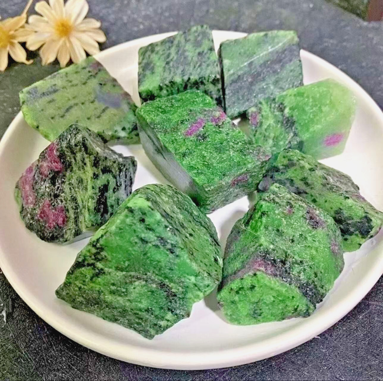 3 PCS Rare Raw Ruby Zoisite Gem Pocket Stone High Energy DIY Raw Gemstone