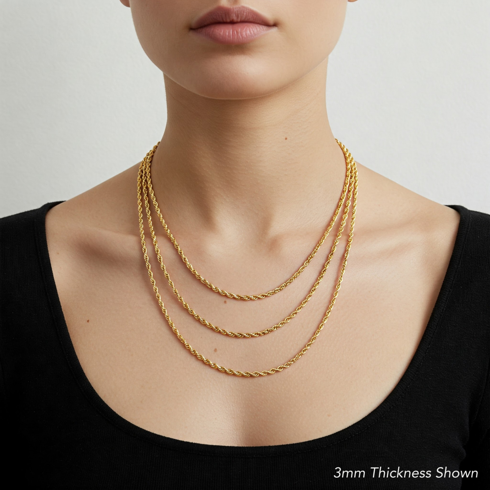 14K Solid Yellow Gold 2mm-6mm Rope Chain Italian Pendant Necklace 16″-26″ hollow