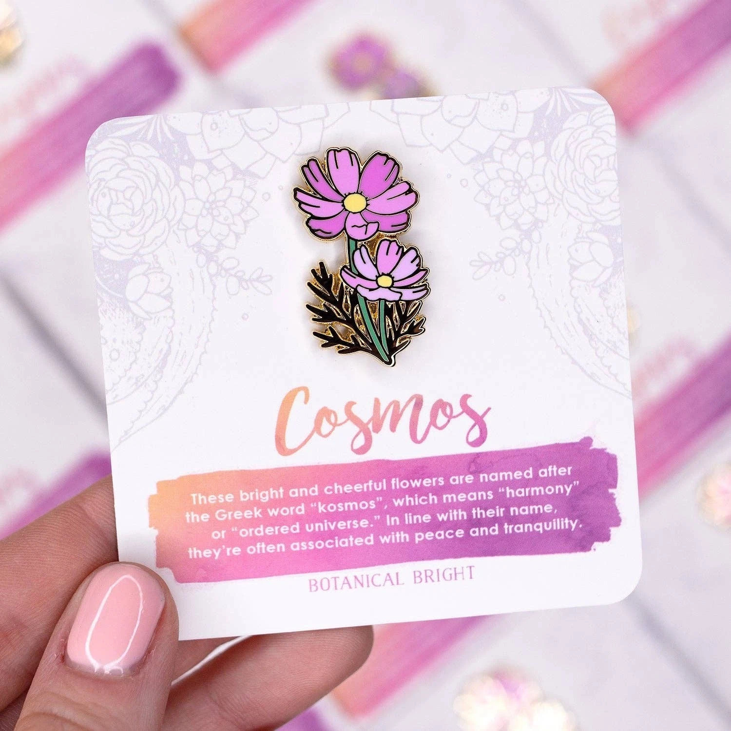 Cosmos Flower Enamel Pin – Gold Plated Floral Nature Jewelry – NEW Garden Brooch