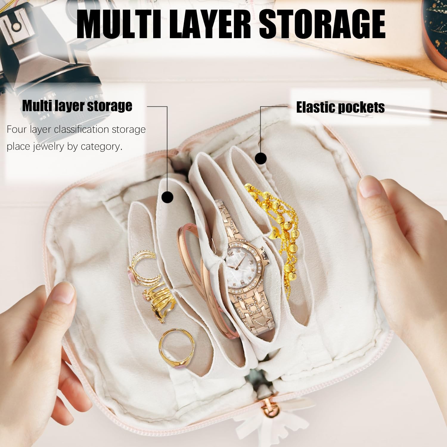 Travel Jewelry Organizer Case,Jewelry Roll Pouch Storage Bags with Zipper for…