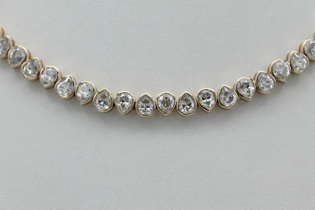 35Ctw Pear Cut Lab Created Diamond Bezel Tennis Necklace 14K Yellow Gold Plated
