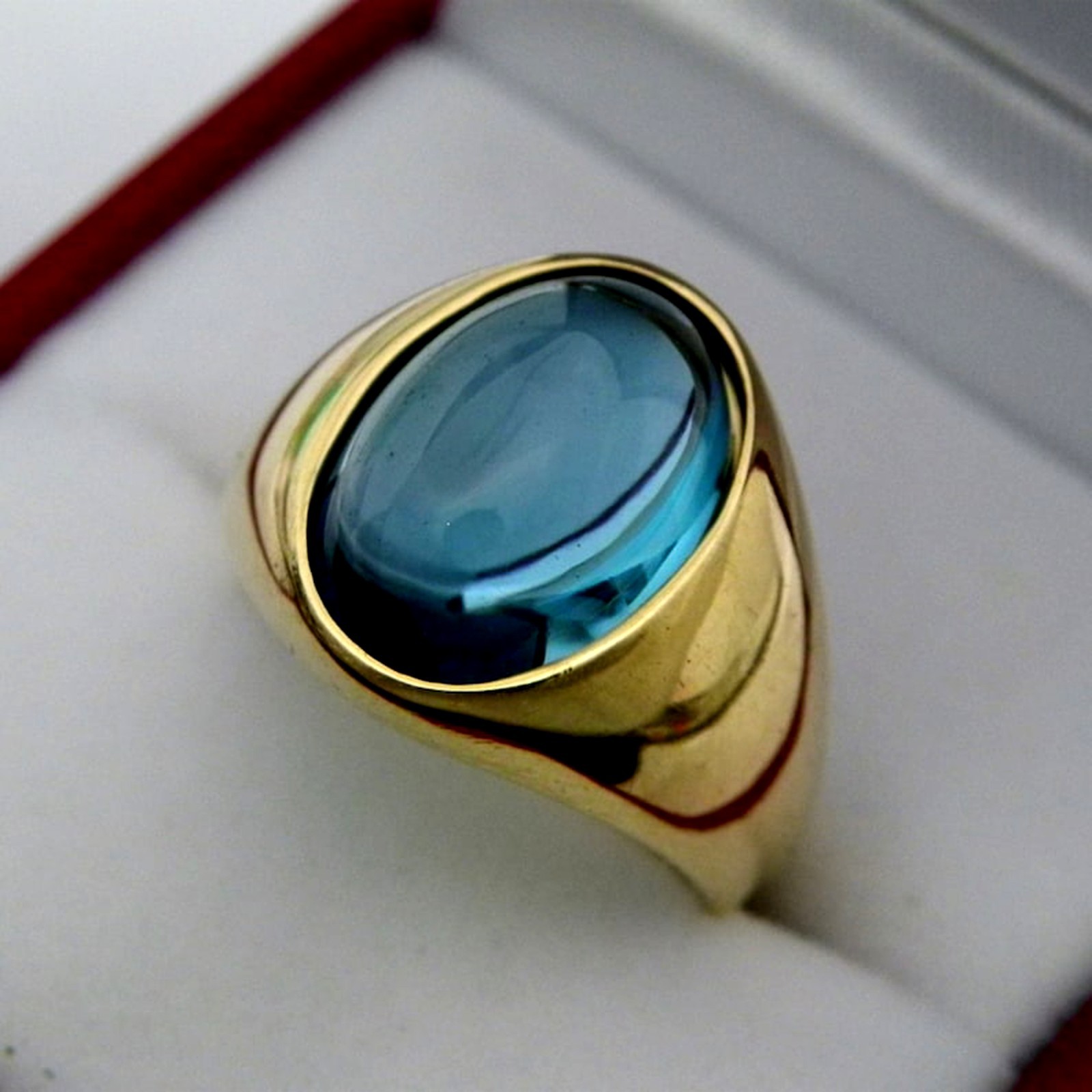 Blue Quartz Cabochon Silver 14K Yellow Gold Overlay Handmade Men’s Gift Ring