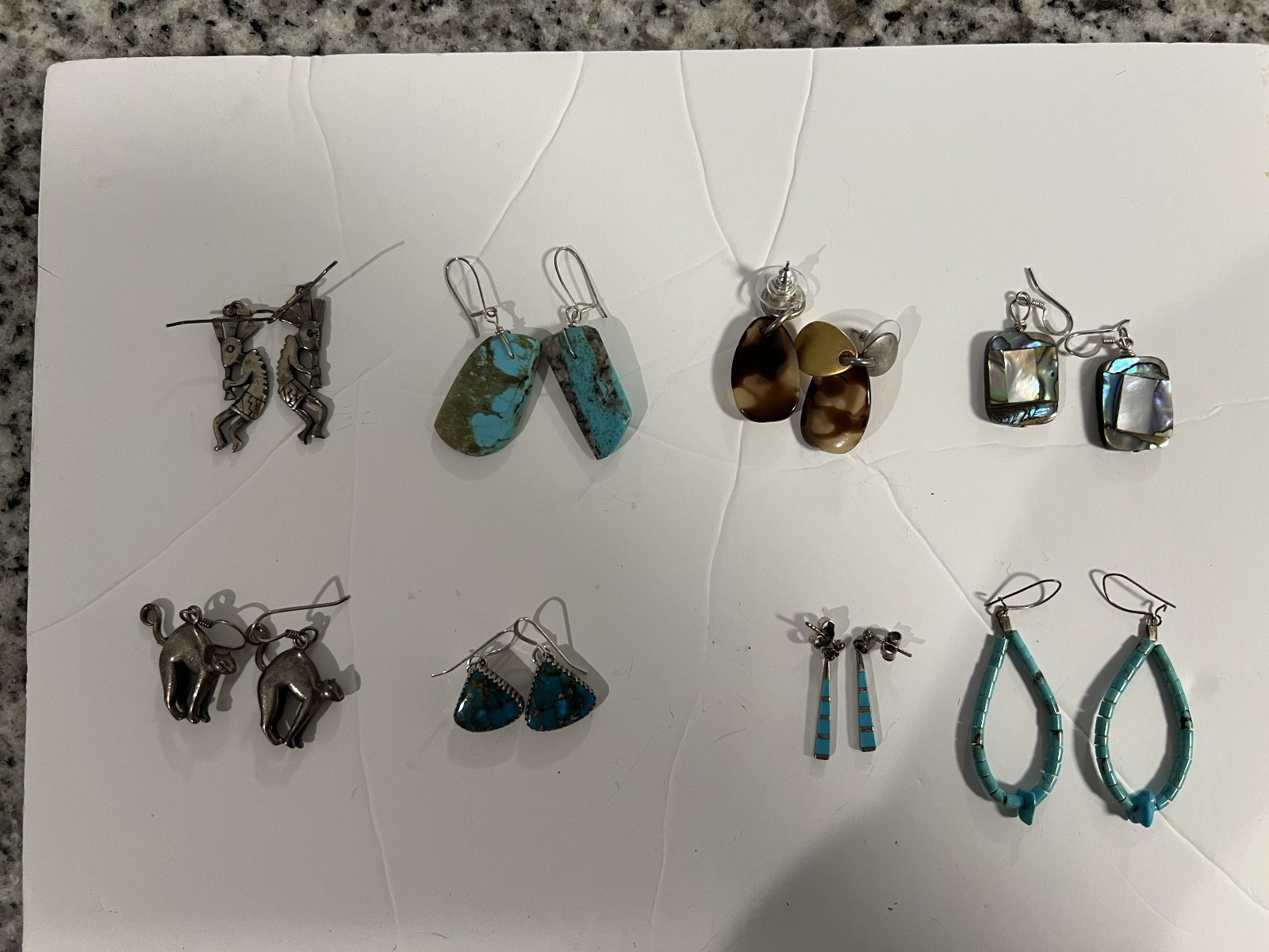 EIGHT PAIRS VINTAGE ESTATE EARRINGS STERLING SILVER TURQUOISE SOUTHWEST NATIVE