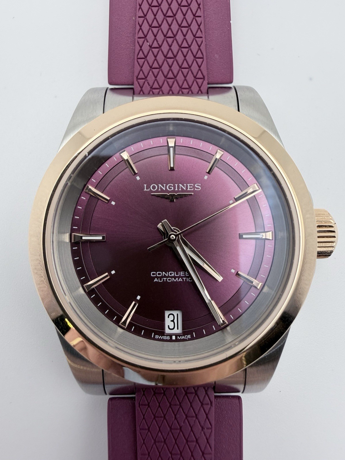 Longines Conquest Automatic Purple Dial Ladies Watch