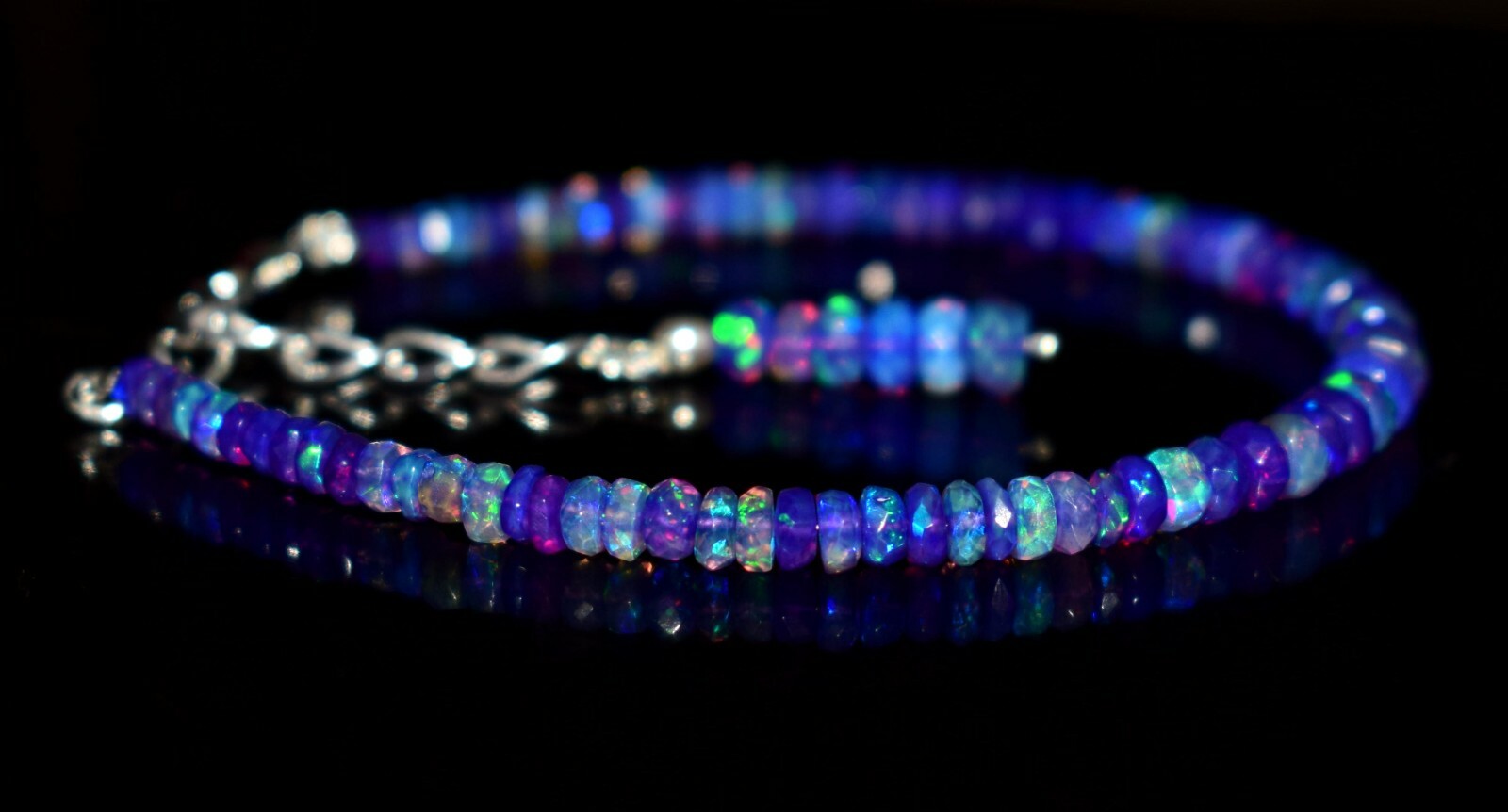 Natural Ethiopian Wello Fire Purple Opal Gemstone Faceted Beads 7″Bracelet F1453