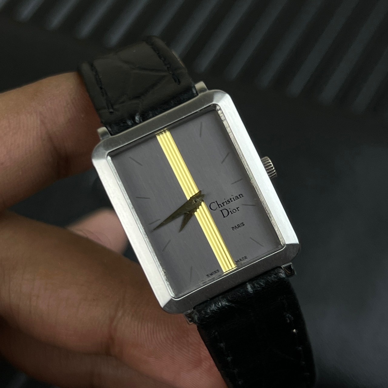 Vintage Christian Dior Rectangular Grey Dial Circa 1970 s’ Manual Winding