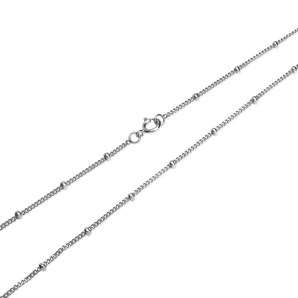 Bead Station 2mm Cable Chain Necklace in Sterling Silver, 30 Inches
