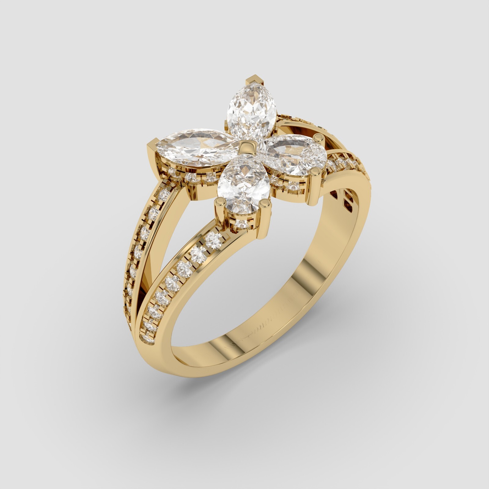 1.45 Ct Marquise , Pear & Round Cut Moissanite Stone Engagement Ring in Silver