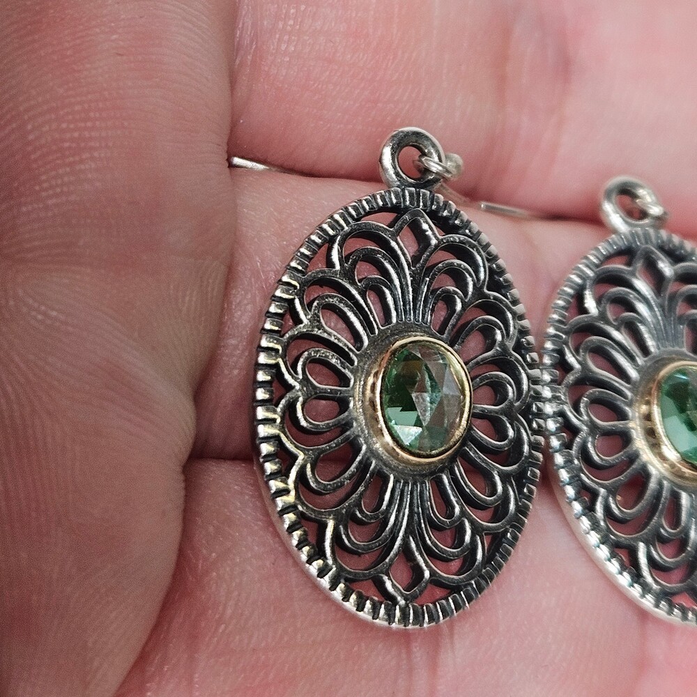 925 Sterling Silver Pandora Allure Green Spinel Filigree Hook On Earrings