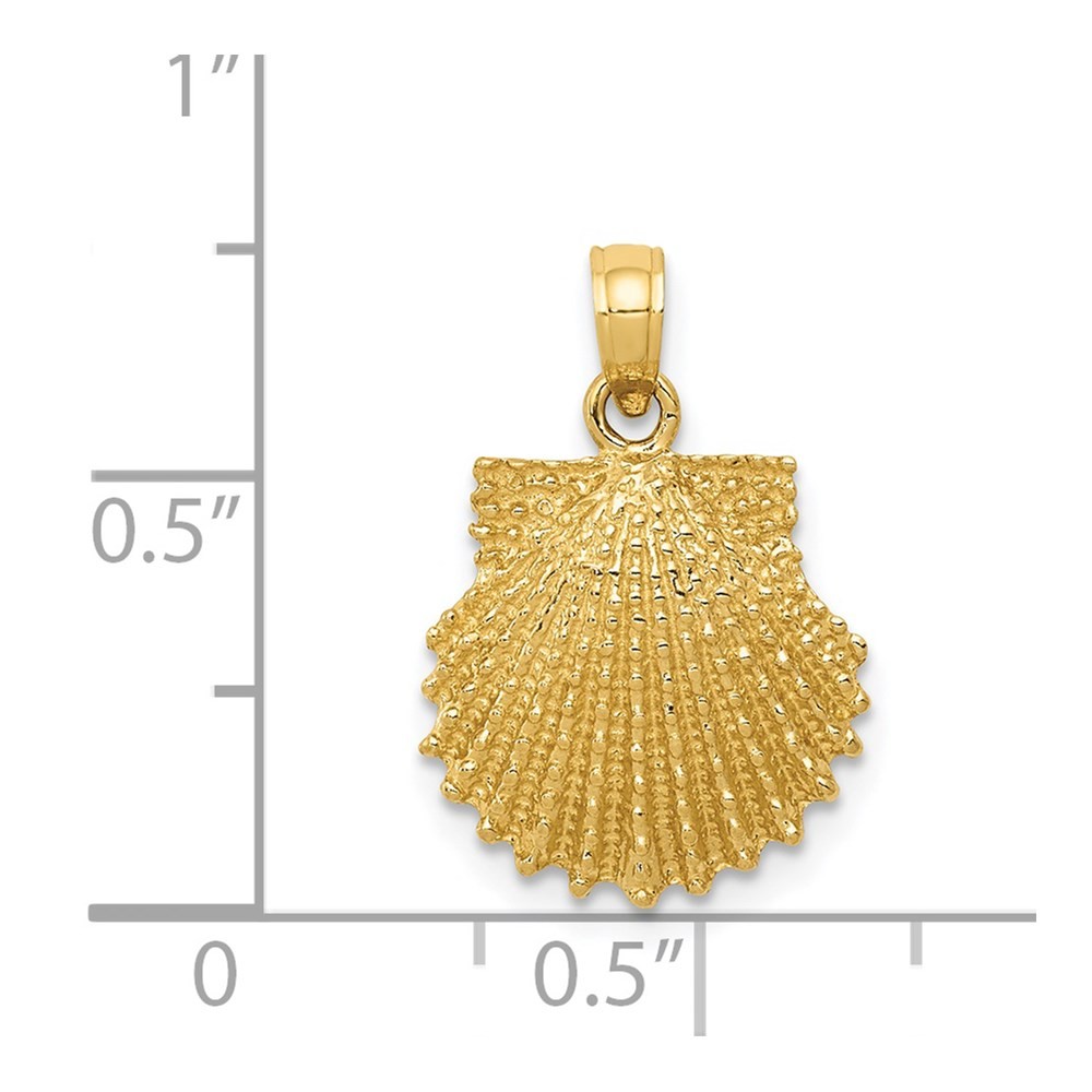 14k Yellow Gold Textured Scallop Shell Charm Pendant 0.79 Inch