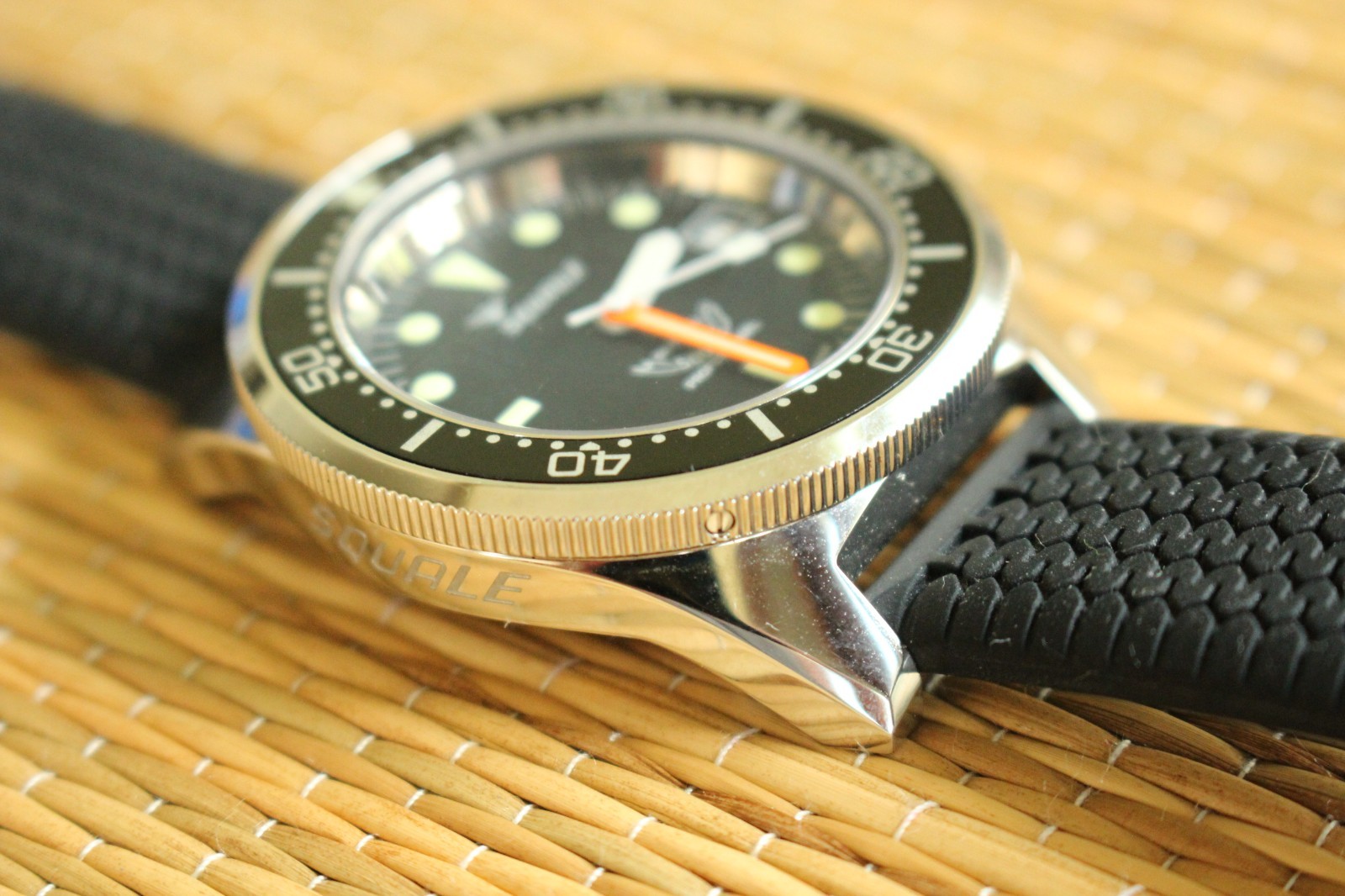 SQUALE 1521 50ATM BLACK DATE DIAL & BRACELET ITALIAN PRO DEEP DIVERS WATCH SET