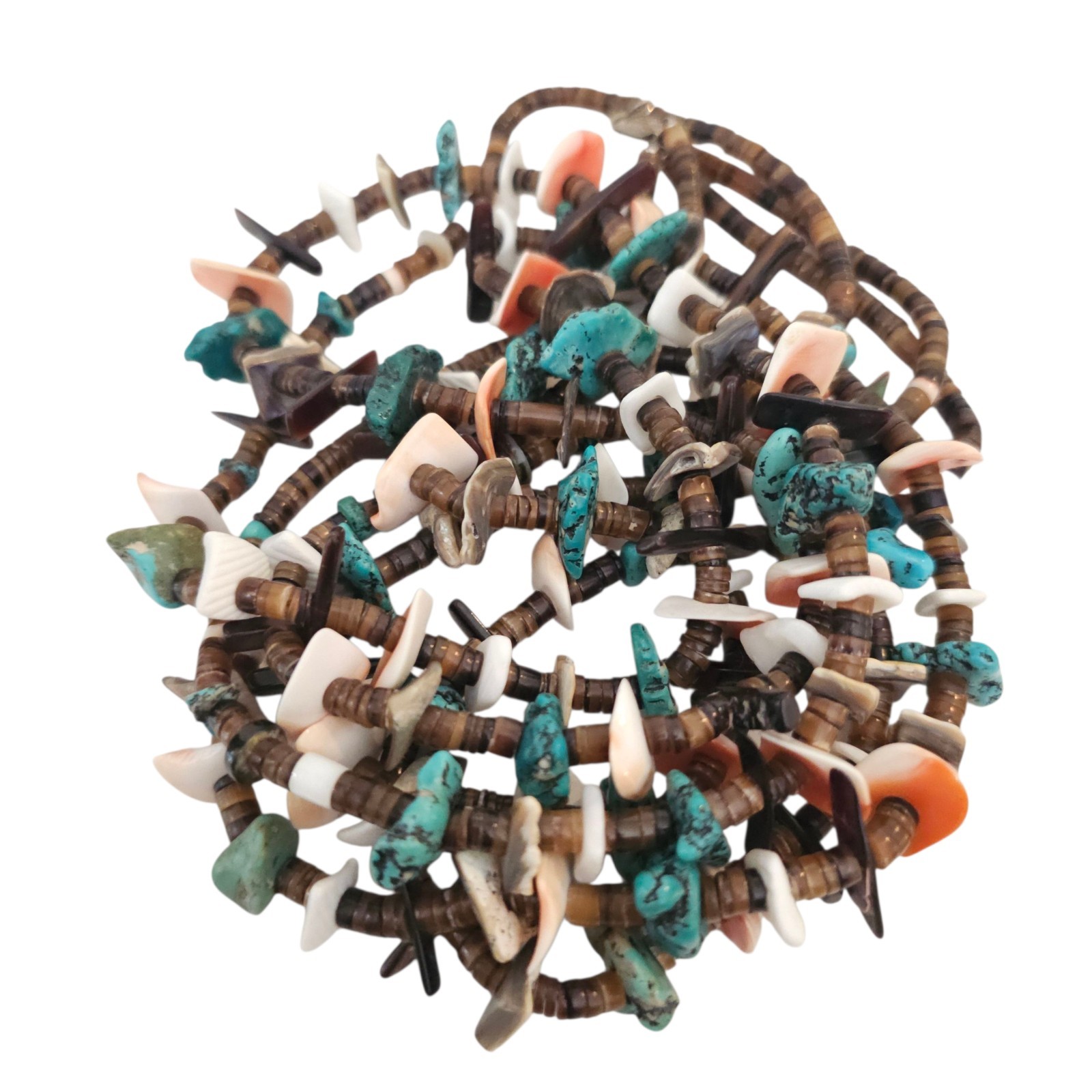 Santo Domingo Native American 3 strand Turquoise Shell Tab Necklace 32 In