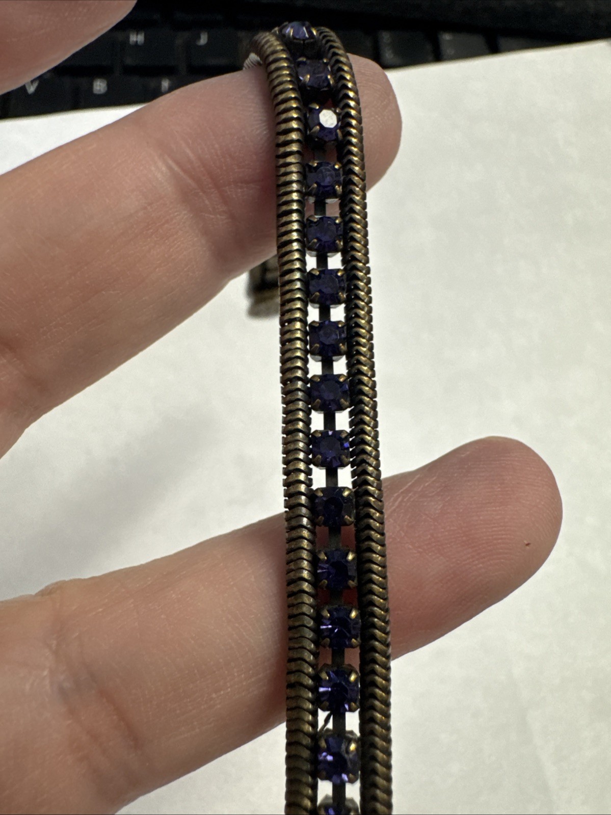 Vintage Loren Hope Clara Purple Rhinestone BrassTone Tennis 7” Bracelet Goth Emo
