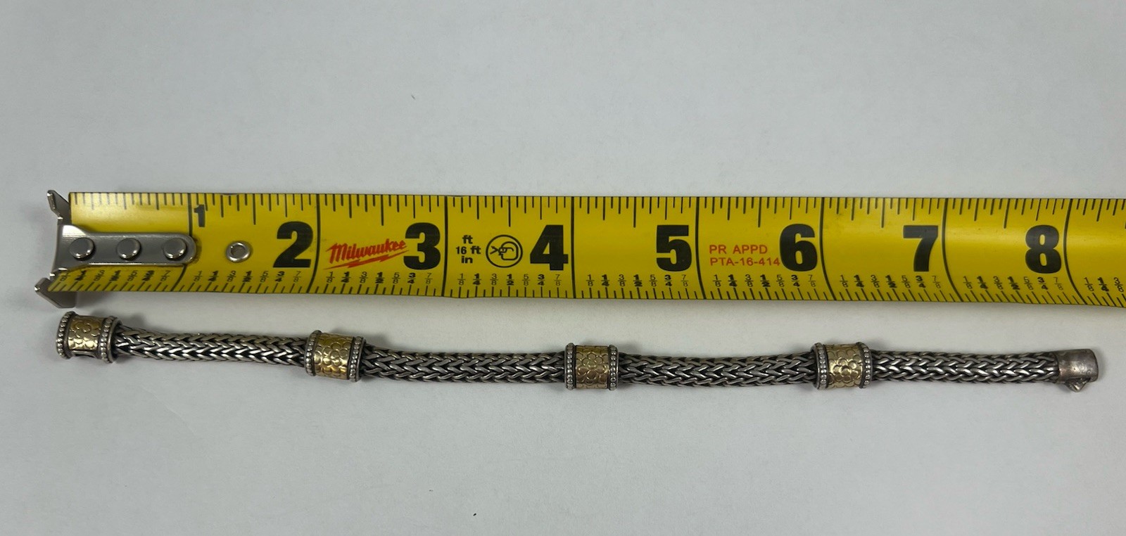 John Hardy 18k & 925 Sterling Four Pattern Station Classic Chain Bracelet 8” 6mm