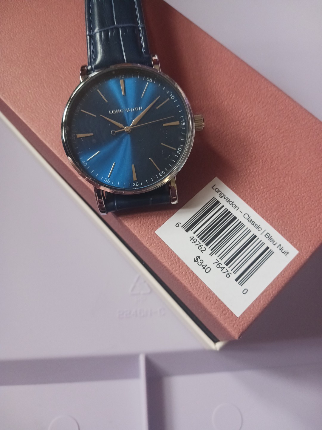 Longvadon Classic Bleu Nuit Men’s Wristwatch Blue Leather Strap Stainless Steel