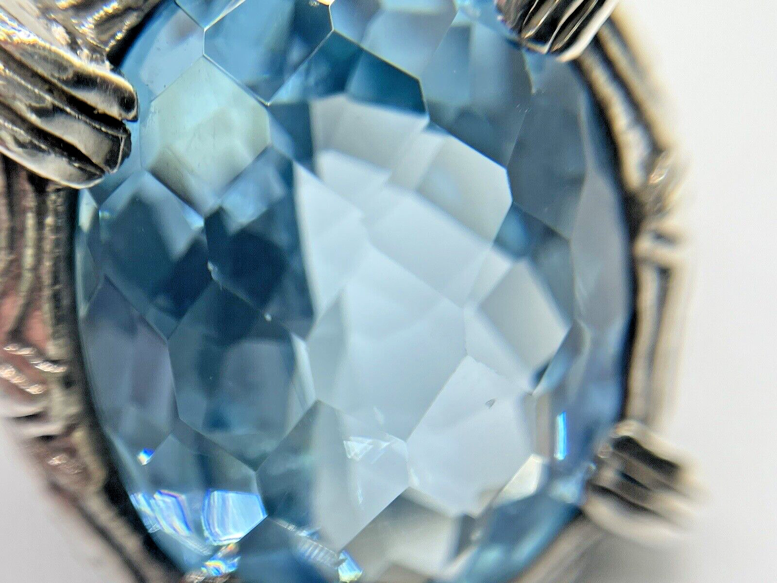 Stephen Dweck Faceted Blue Topaz Ring in Engraved Sterling Silver