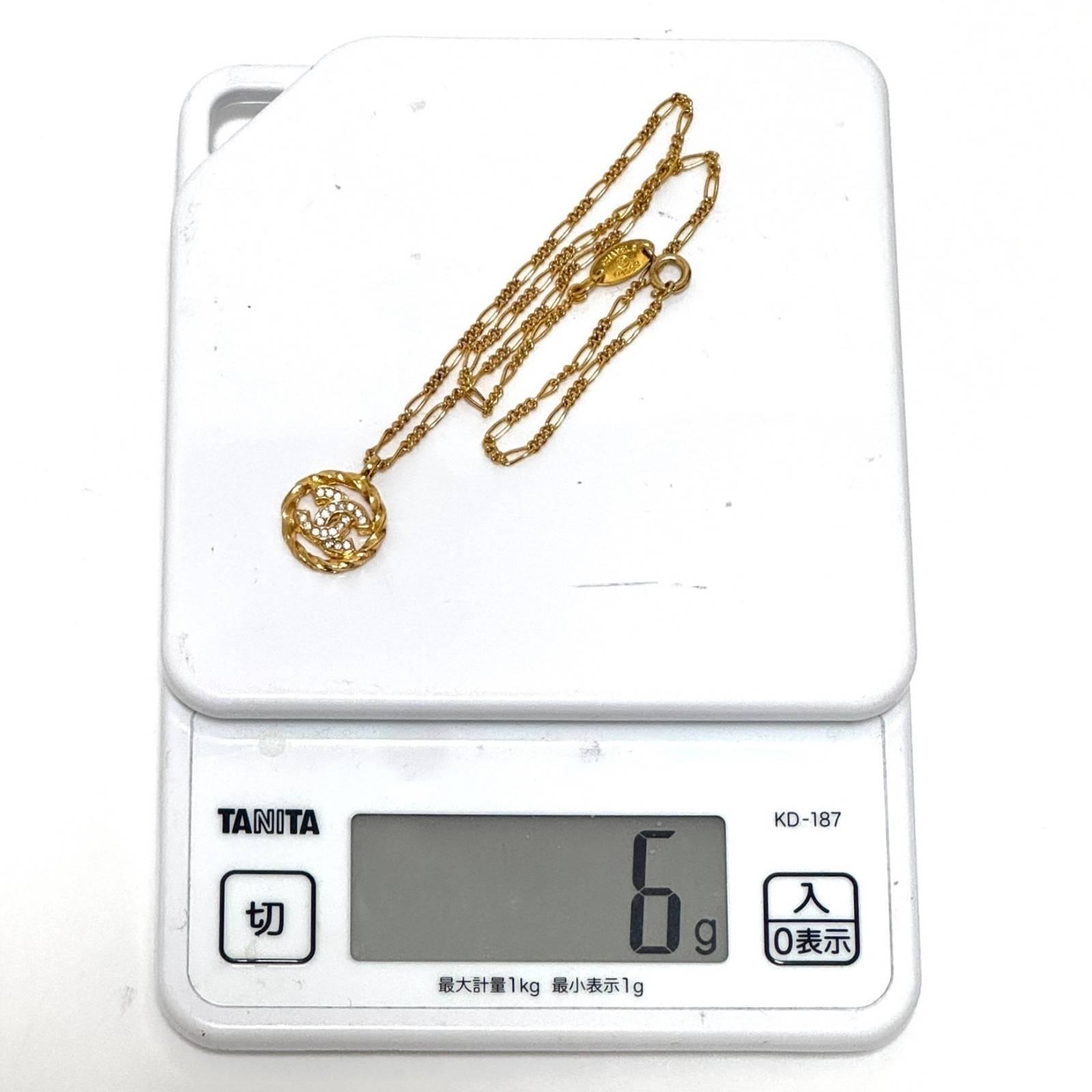 CHANEL 3438 CC Logo COCO Mark Necklace Rhinestone Gold Vintage Authentic JAPAN