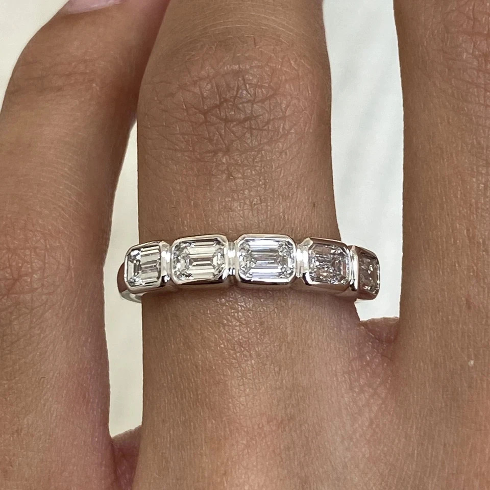 1 Carat 14k White Gold Diamond Band Wedding Emerald Cut Lab Grown VVS E F CVD