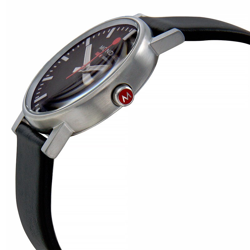 Mondaine SBB EVO 35mm Official Swiss Railways Black Dial Big Date Leather Watch