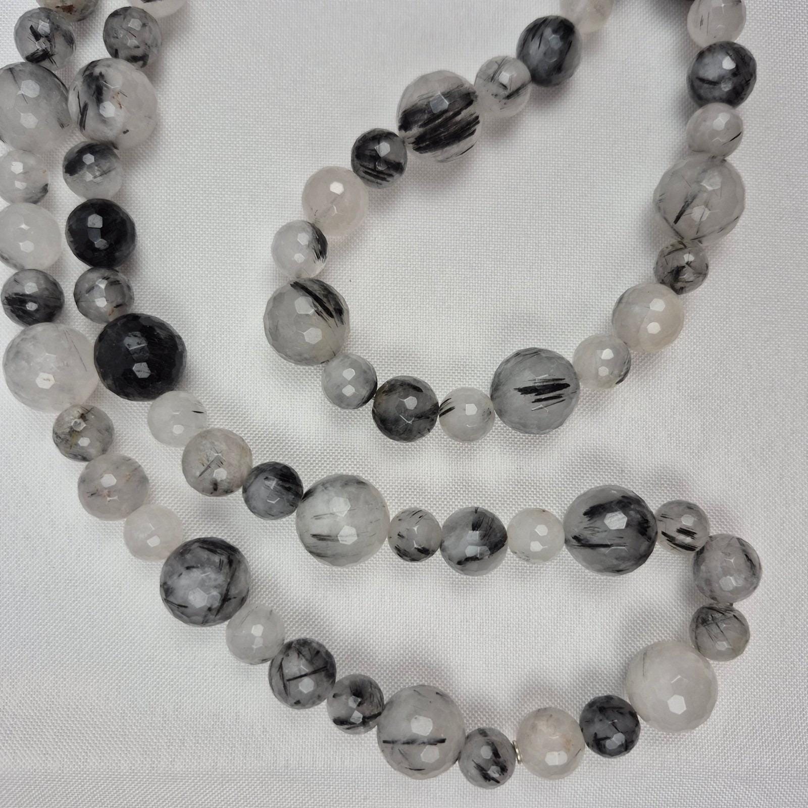 DTR Jay King Beaded Necklace Women 36″ Gray White Black Gemstone Long Strand 925