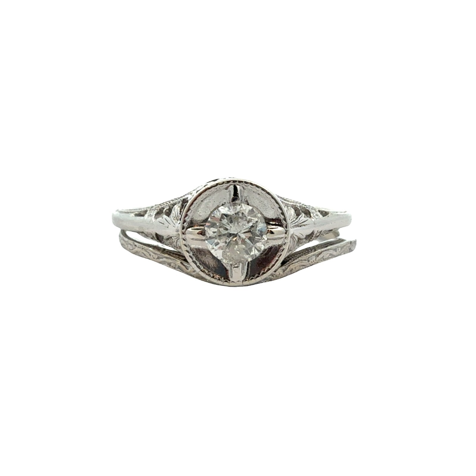 Vintage 14k White Gold 0.23ctw Diamond Engagement & Wedding Ring Set Size 5.5