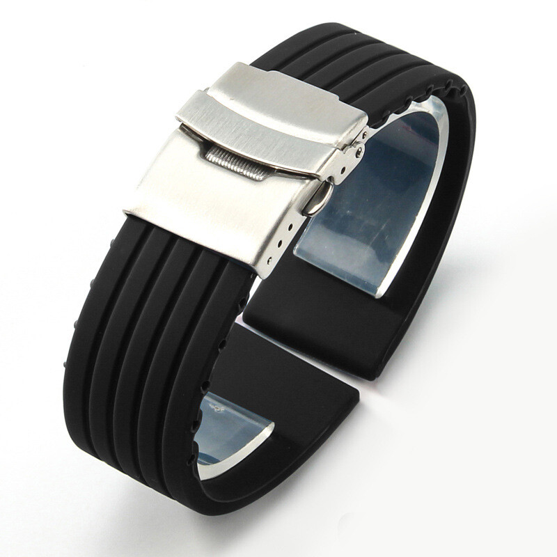 Premium Flat Stripe Silicone Watch Band Waterproof Rubber Strap 18 20 22 24mm