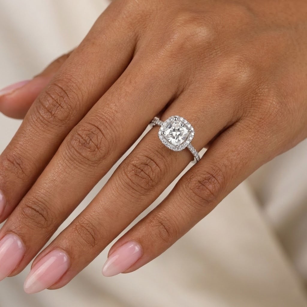 Engagement Ring 14K White Gold Halo 1.64 Carat Princess Lab-Grown Diamond E VS2