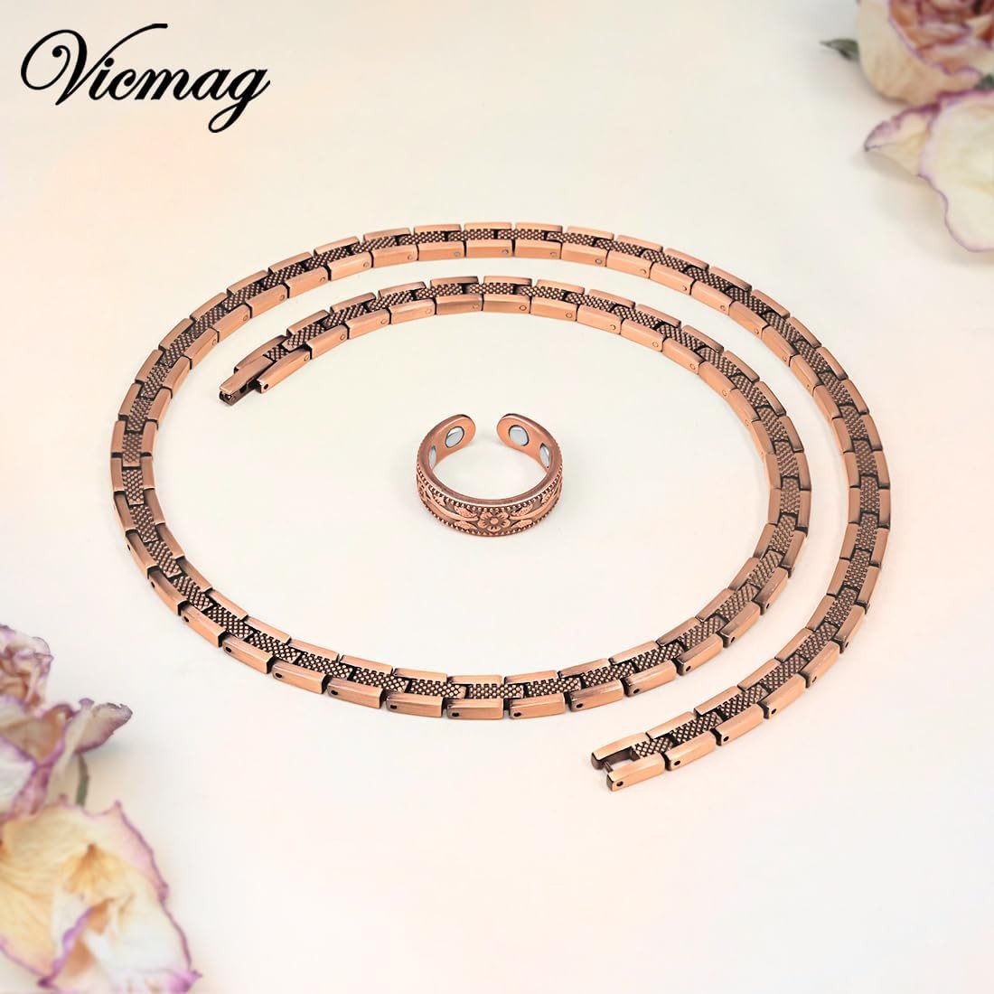 Vicmag Copper Magnetic Necklace for Women Men – Ultra Strength Magnets-99.9% Sol